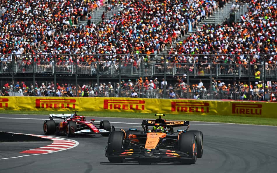 Lando Norris e Charles Leclerc no GP do Canadá pela F1 2025 (Foto: Rudy Carezzevoli/Getty Images/AFP)