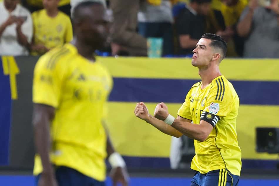 Cristiano Ronaldo celebra primeiro gol do Al-Nassr contra o Al-Ahli pela Liga Saudita, em Riade. (Foto: Fayez Nureldine/AFP)