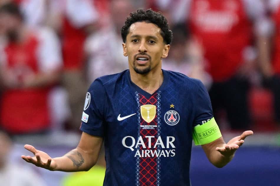 Marquinhos na final da Champions League entre PSG e Arsenal, na Puskás Arena, em Budapeste (Foto: Ina Fassbender / AFP)