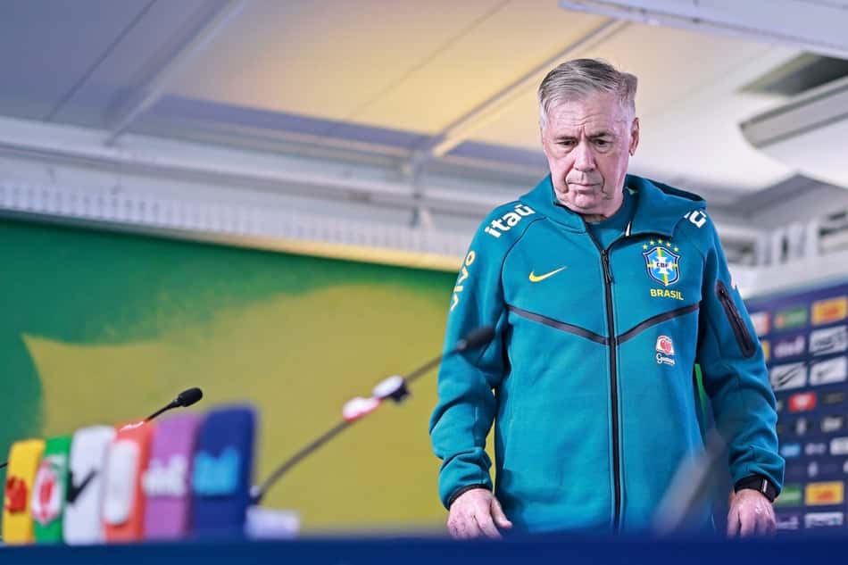 Carlo Ancelotti, técnico da Seleção Brasileira, durante coletiva de imprensa na Granja Comary