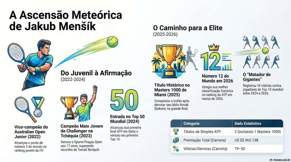 Gráfico mostra números da carreira do tcheco Jakub Mensik (Reprodução)