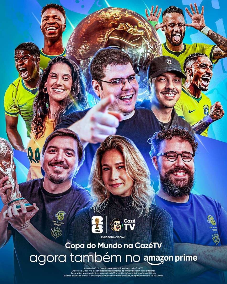 O Prime Video anuncia a exibição das 104 partidas ao vivo da Copa do Mundo 2026 transmitidas pela CazéTV