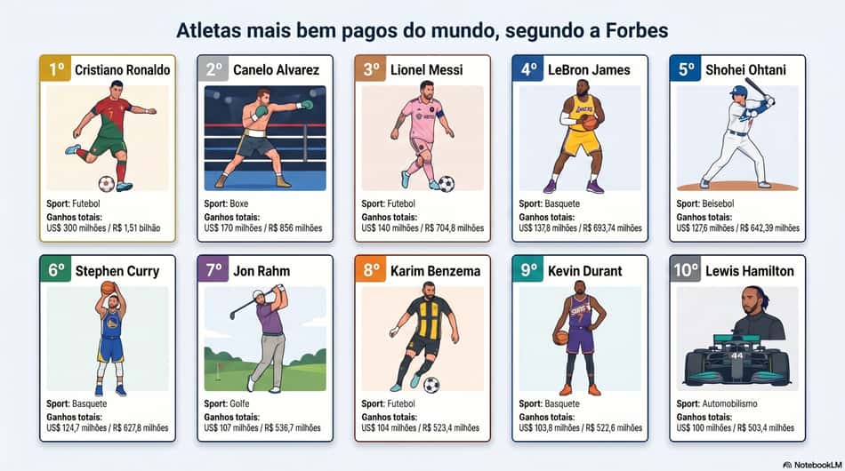 Ranking dos dez atletas mais bem pagos segundo a Forbes
