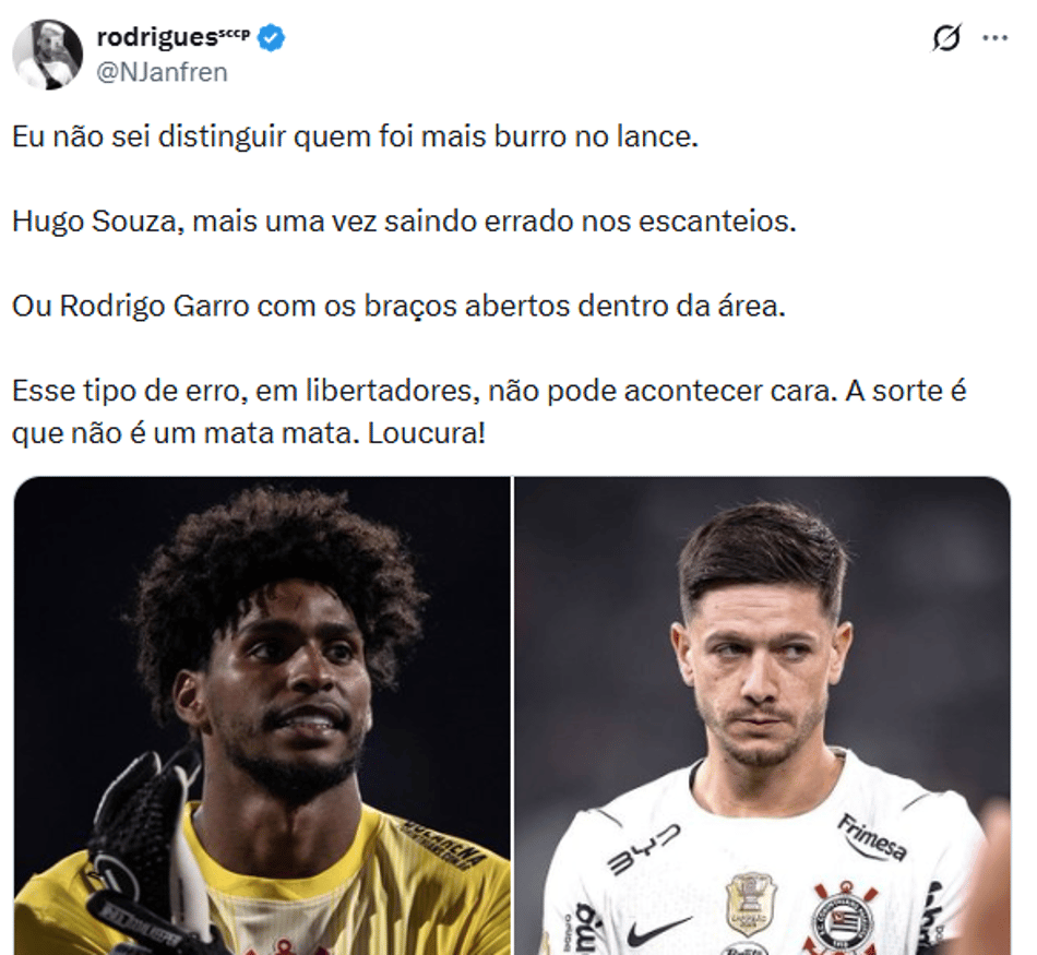 Torcedor critica Garro em Corinthians x Platense