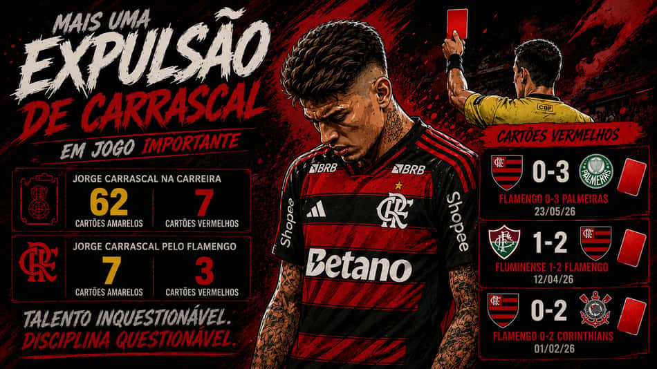 Expulsões de Carrascal pelo Flamengo em 2026 (Foto: Arte/LAnce!)