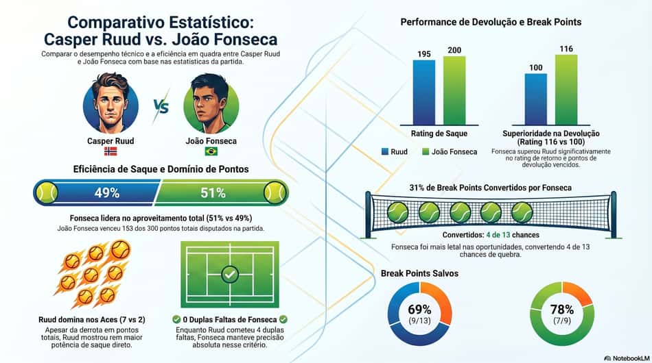 Gráfico mostra números da vitória de João Fonseca sobre Casper Ruud (Reprodução)