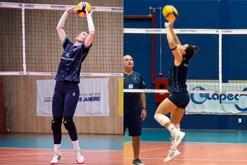 Roberta e Bruninha, levantadoras da Seleção Feminina de Vôlei, treinam distribuição em Saquarema (Fotos: Vitória Antunes e Reprodução/Instagram)