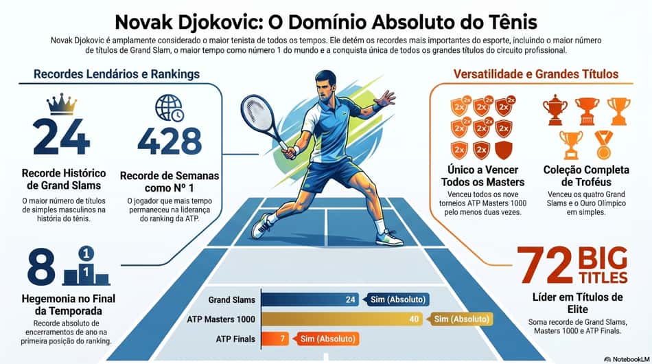 Gráfico mostra feitos da carreira do sérvio Novak Djokovic (Reprodução)