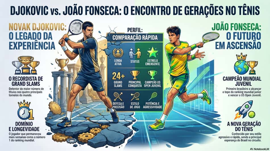 Gráfico mostra feitos de Novak Djokovic e João Fonseca (Reprodução)