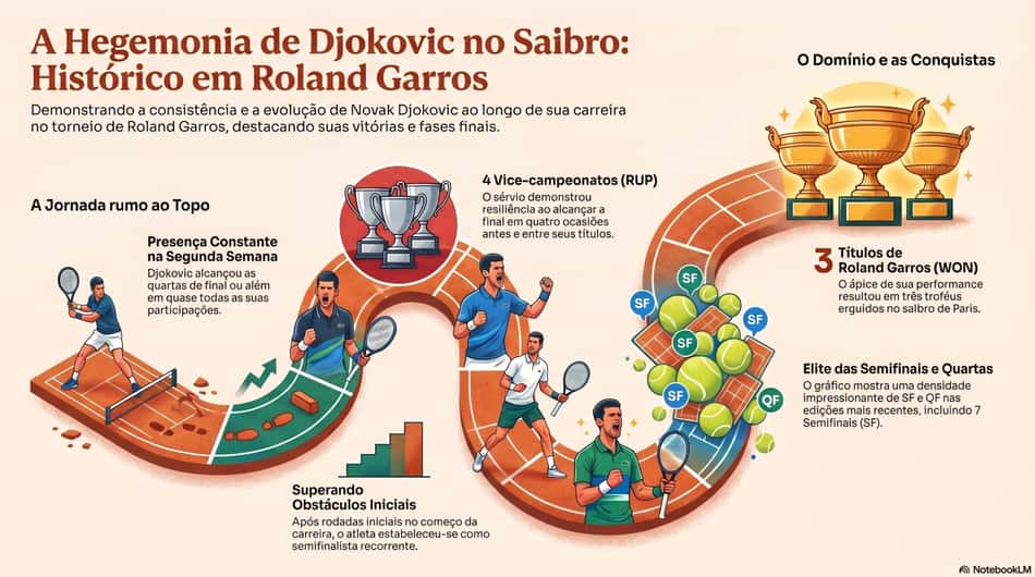 Gráfico mostra feitos de Novak Djokovic em Roland Garros (Reprodução)