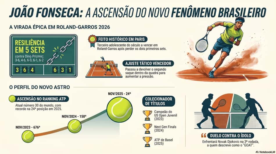 Gráfico mostra feitos de João Fonseca na carreira (Reprodução)