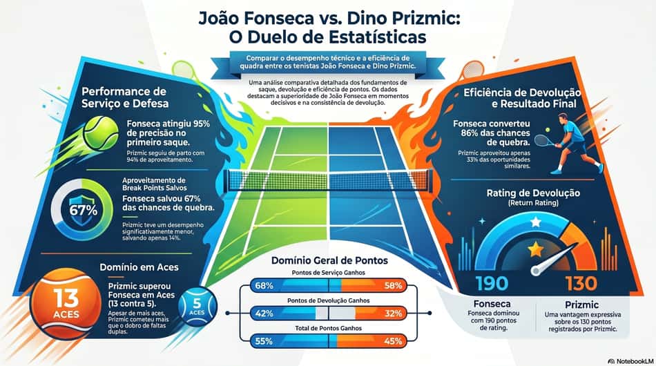 Gráfico mostra números da virada de João Fonseca sobre o croata Dino Prizmic (Reprodução)