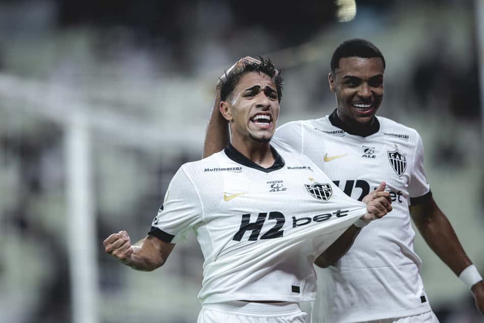 Kauã Pascini marca em Ceará x Atlético (Foto: Pedro Souza / Atlético)