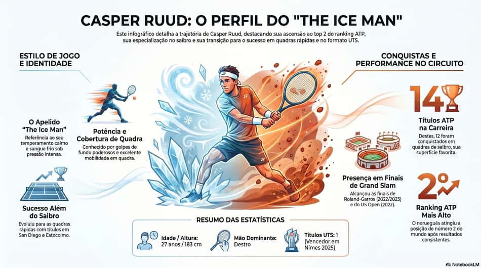 Gráfico mostra números da carreira do norueguês Casper Ruud (Reprodução)