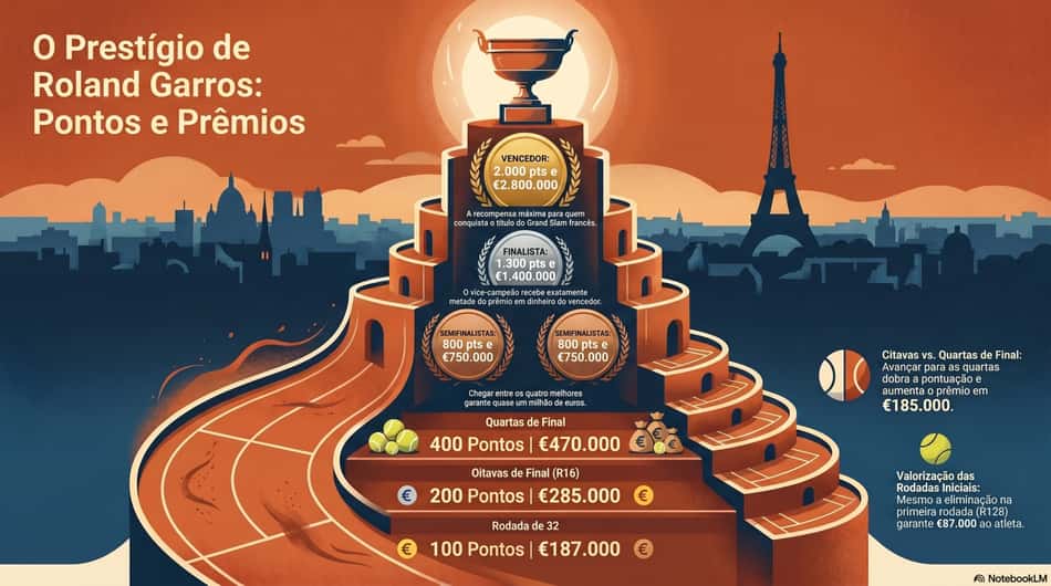 Gráfico mostra a pontuação e premiação de Roland Garros (Foto: Reprodução)