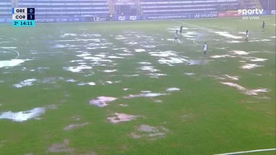 Estádio Passo d'Areia é criticado pelas condições do gramado. (Reproduçõa/Sportv)