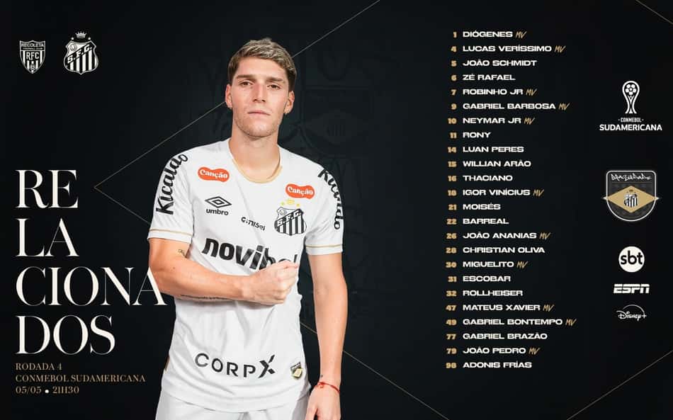 Santos divulga lista de relacionados para duelo contra o Deportivo Recoleta. (Foto: Divulgação/ Santos FC)