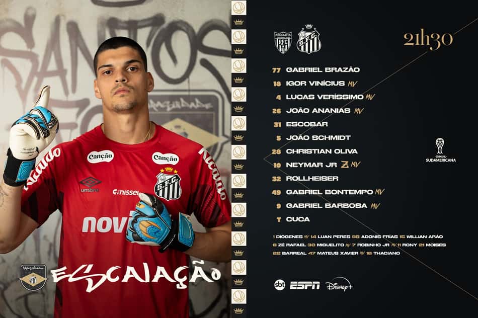 Santos divulga escalação do duelo contra o Deportivo Recoleta. (Foto: Divulgação/ Santos FC)