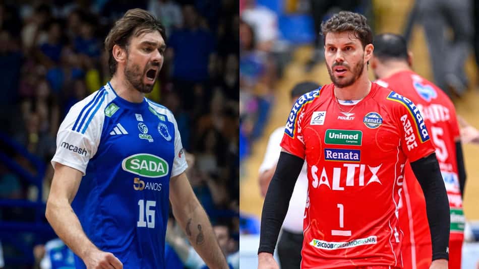Lucão e Bruninho estão em lados opostos na final da Superliga 25/26 (Fotos: Agência i7/Sada Cruzeiro e Pedro Teixeira/Vôlei Renata)