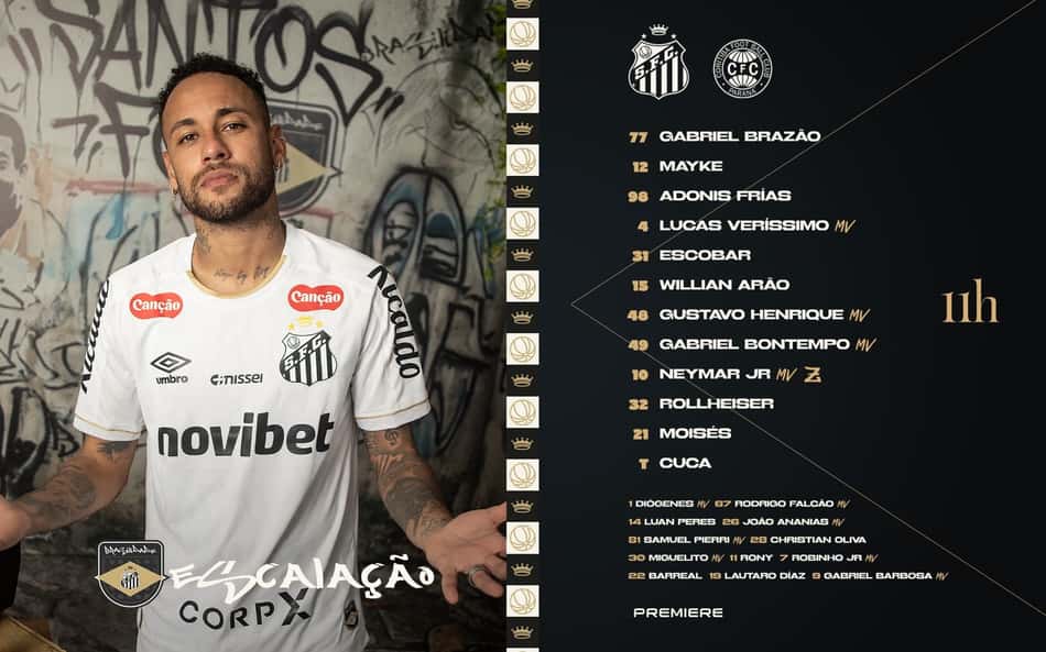 Santos escalado para enfrentar o Coritiba. (Foto: Diuvlgação/ Santos FC)