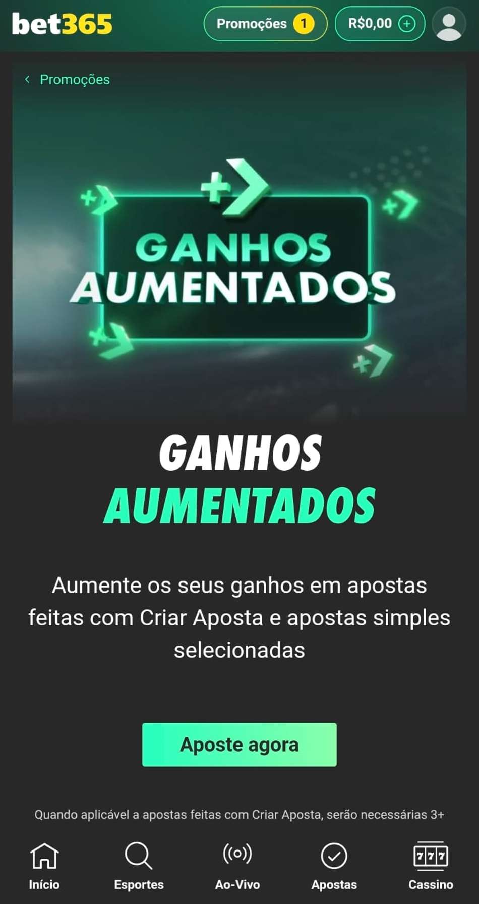 Captura de tela da promoção Ganhos Aumentados para a Champions League na bet365.