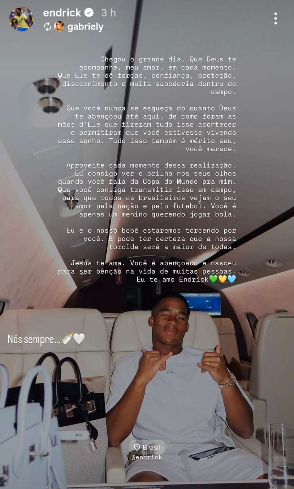 Esposa de Endrick se declara em rede social