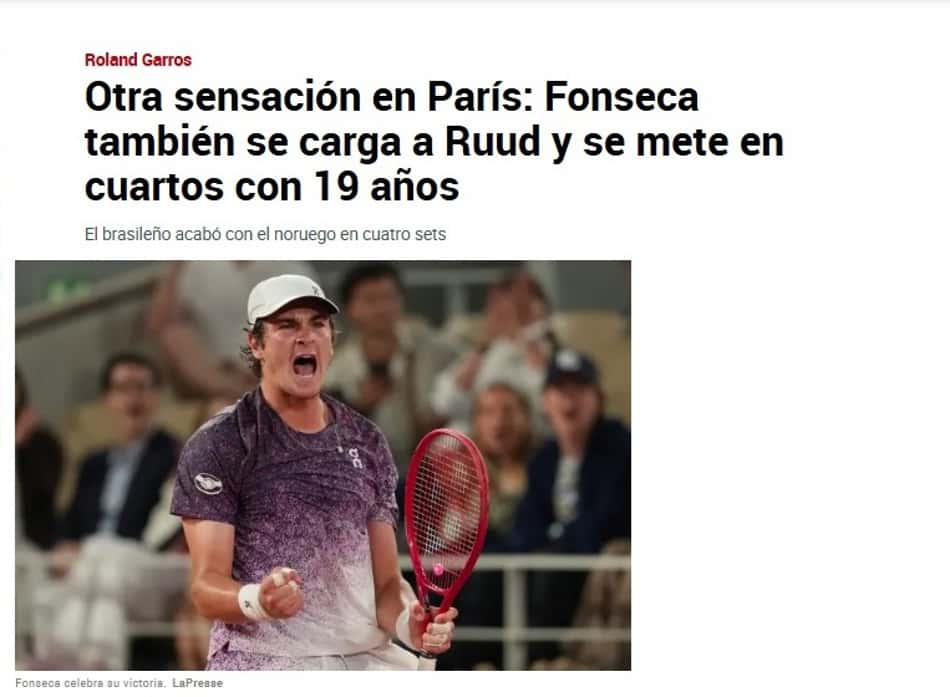Jornal espanhol "Marca" destaca João Fonseca como "sensação" do tênis (Foto: Reprodução)