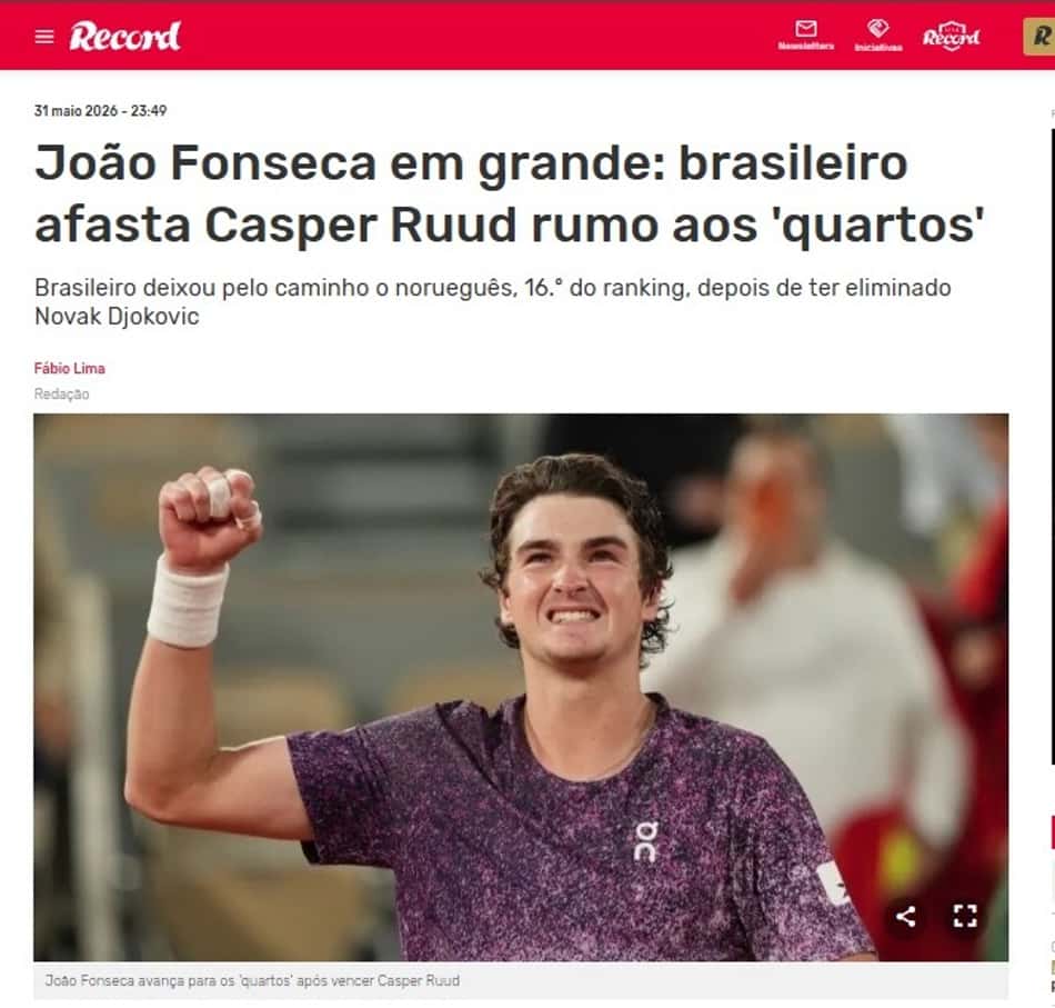 João Fonseca em "grande" fase, destaca o português Record (Foto: Reprodução)