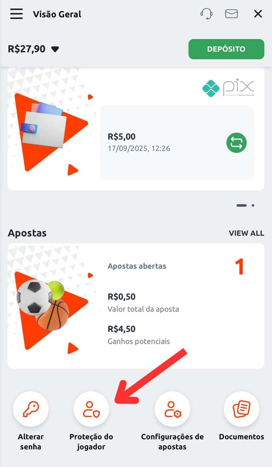 Captura da tela da ferramenta de autoexclusão na Betano.