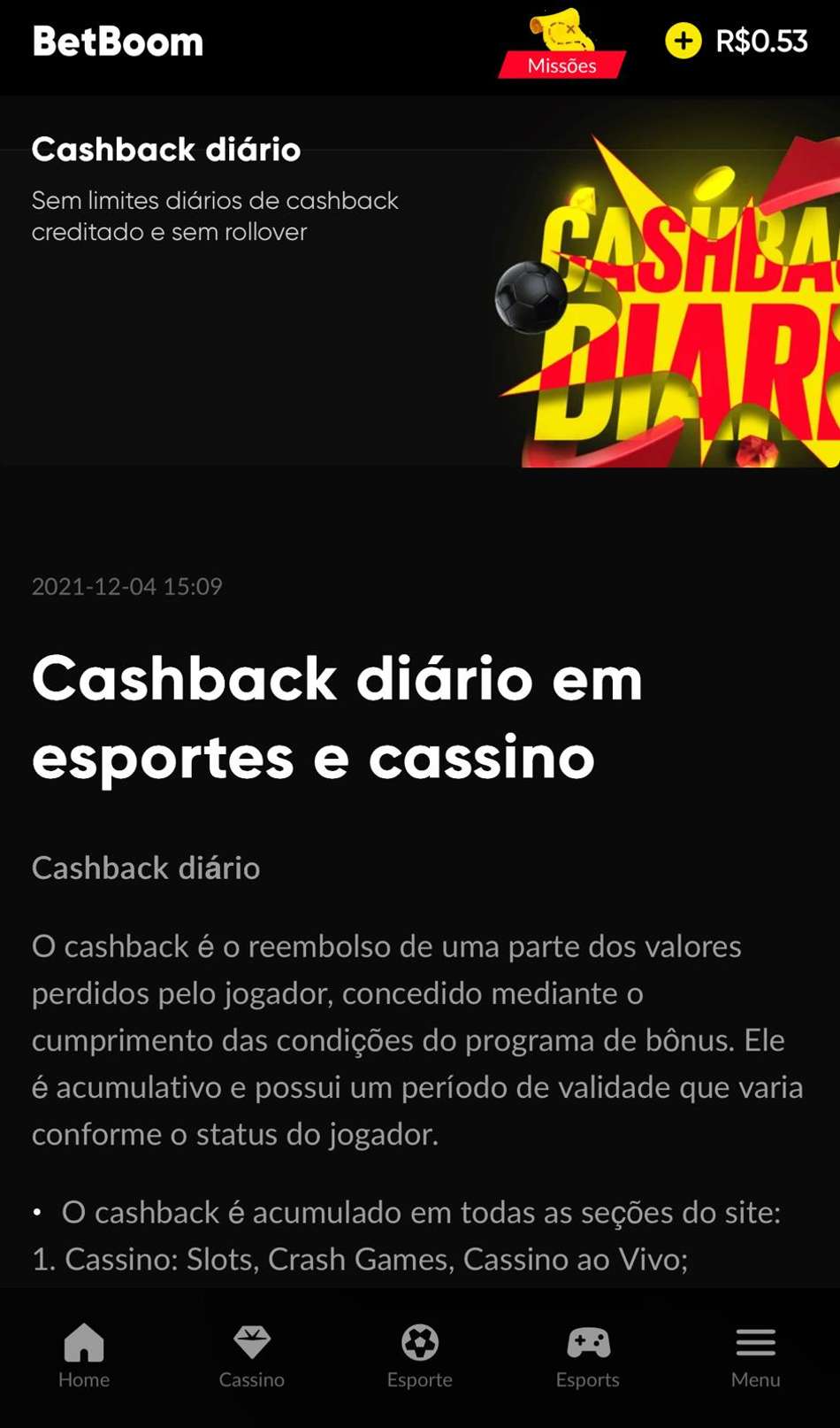 Captura de tela da promoção de cashback na BetBoom, válido para Bac Bo.