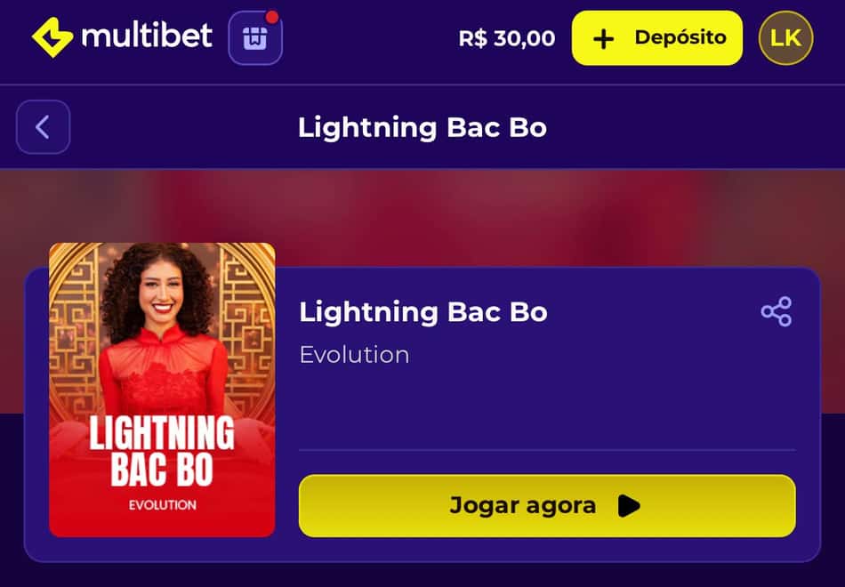 Captura de tela do Lightning Bac Bo na Multibet.