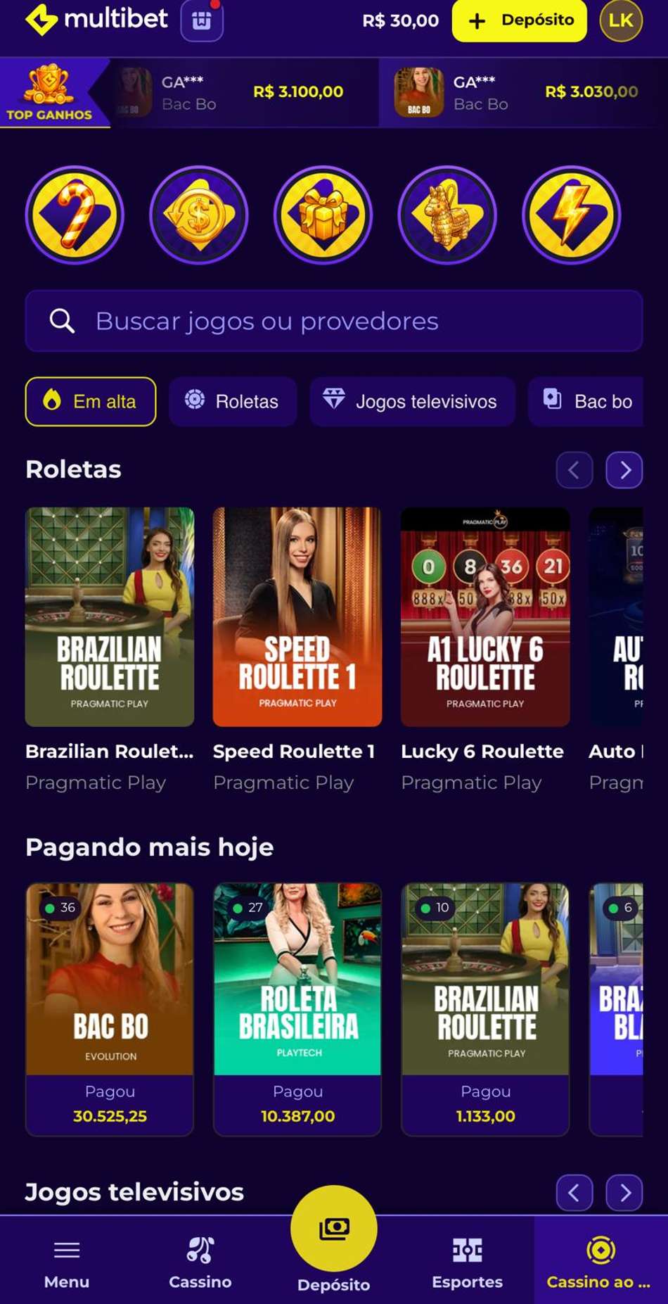 Captura de tela com painel de pagamentos em Bac Bo na Multibet.