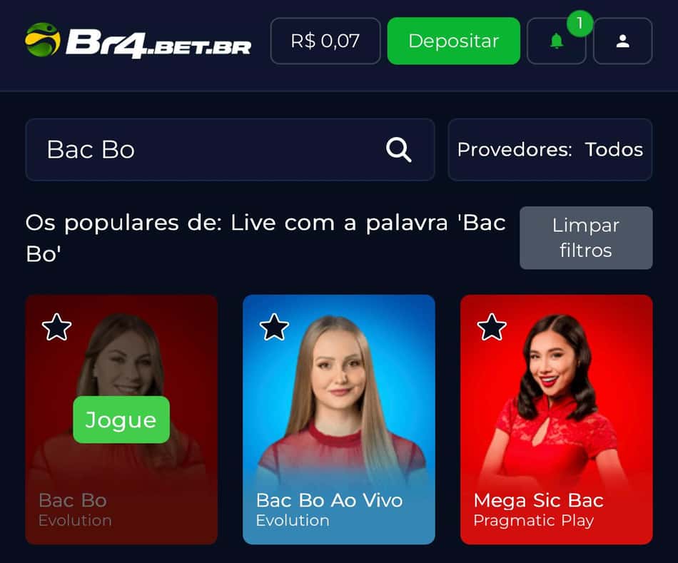 Captura de tela mostra como encontrar Bac Bo na BR4BET.