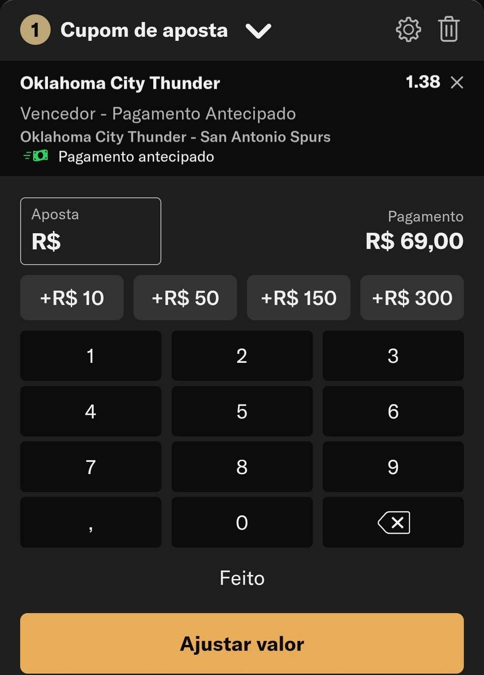 Captura de tela do bilhete de apostas em basquete na BetMGM com Pagamento Antecipado ativo.