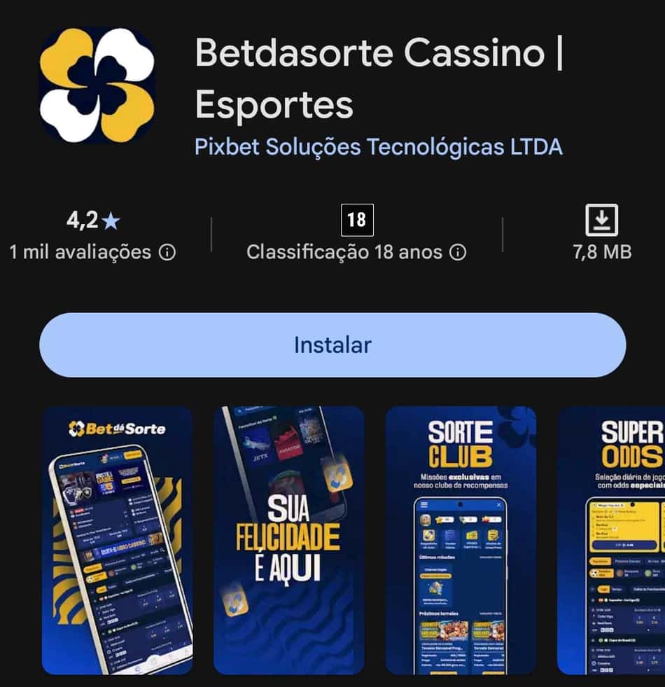 Tela de download do Bet Dá Sorte app na Play Store