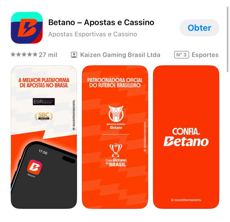 Captura da tela do app da Betano na App Store.