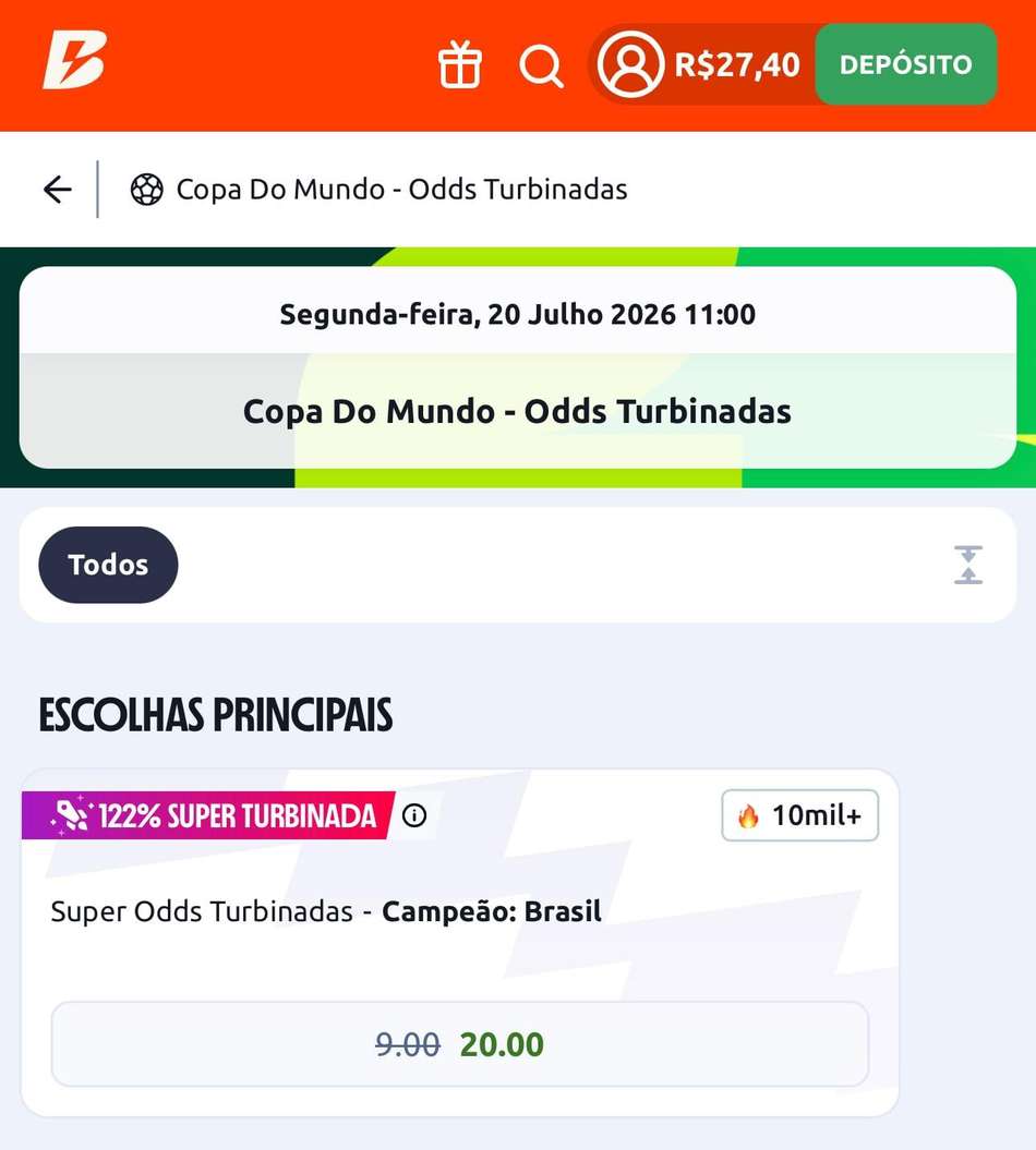 Captura da tela de Odds Turbinadas na Copa do Mundo na Betano.