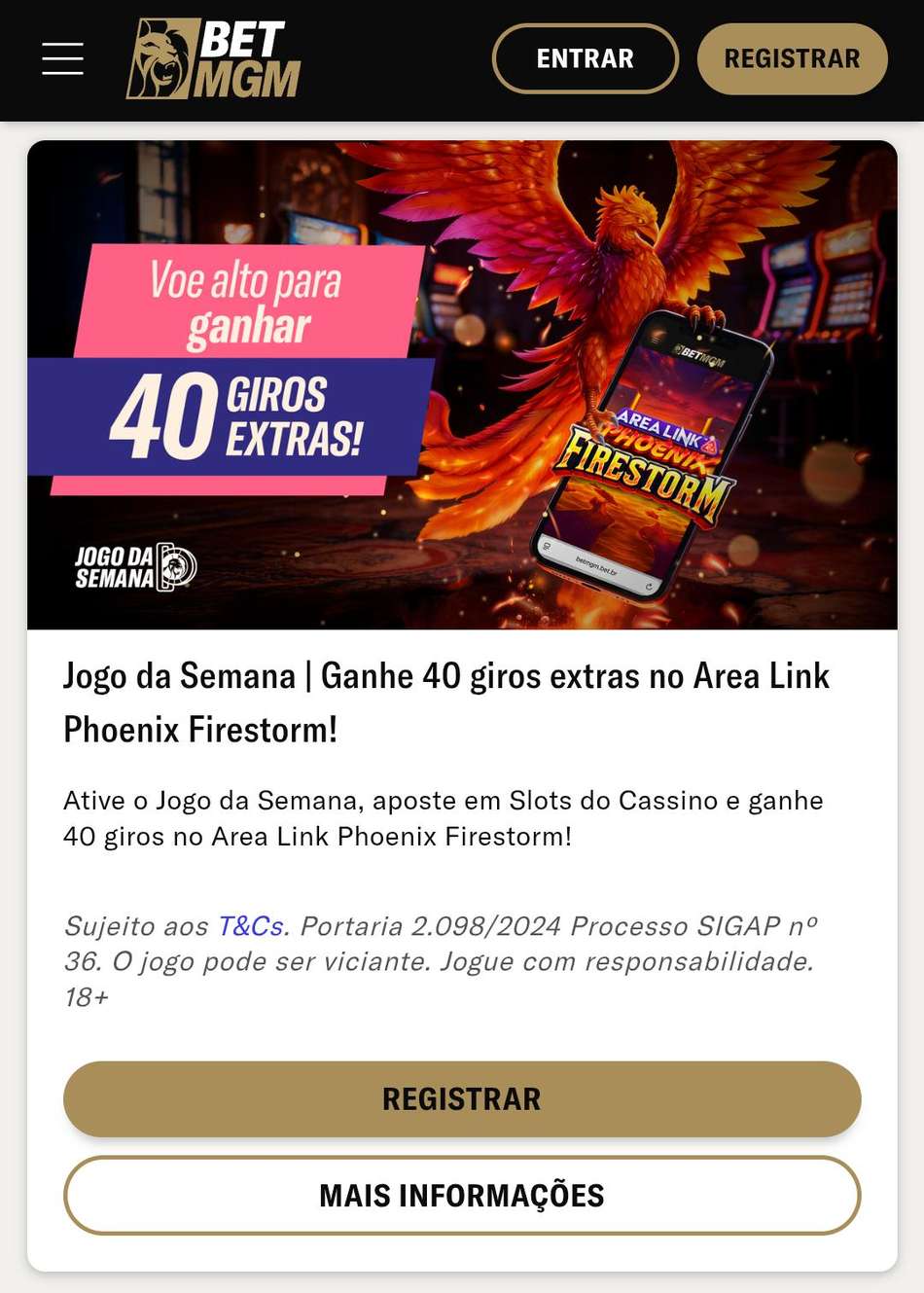Captura de tela do bônus da BetMGM Jogo da Semana.