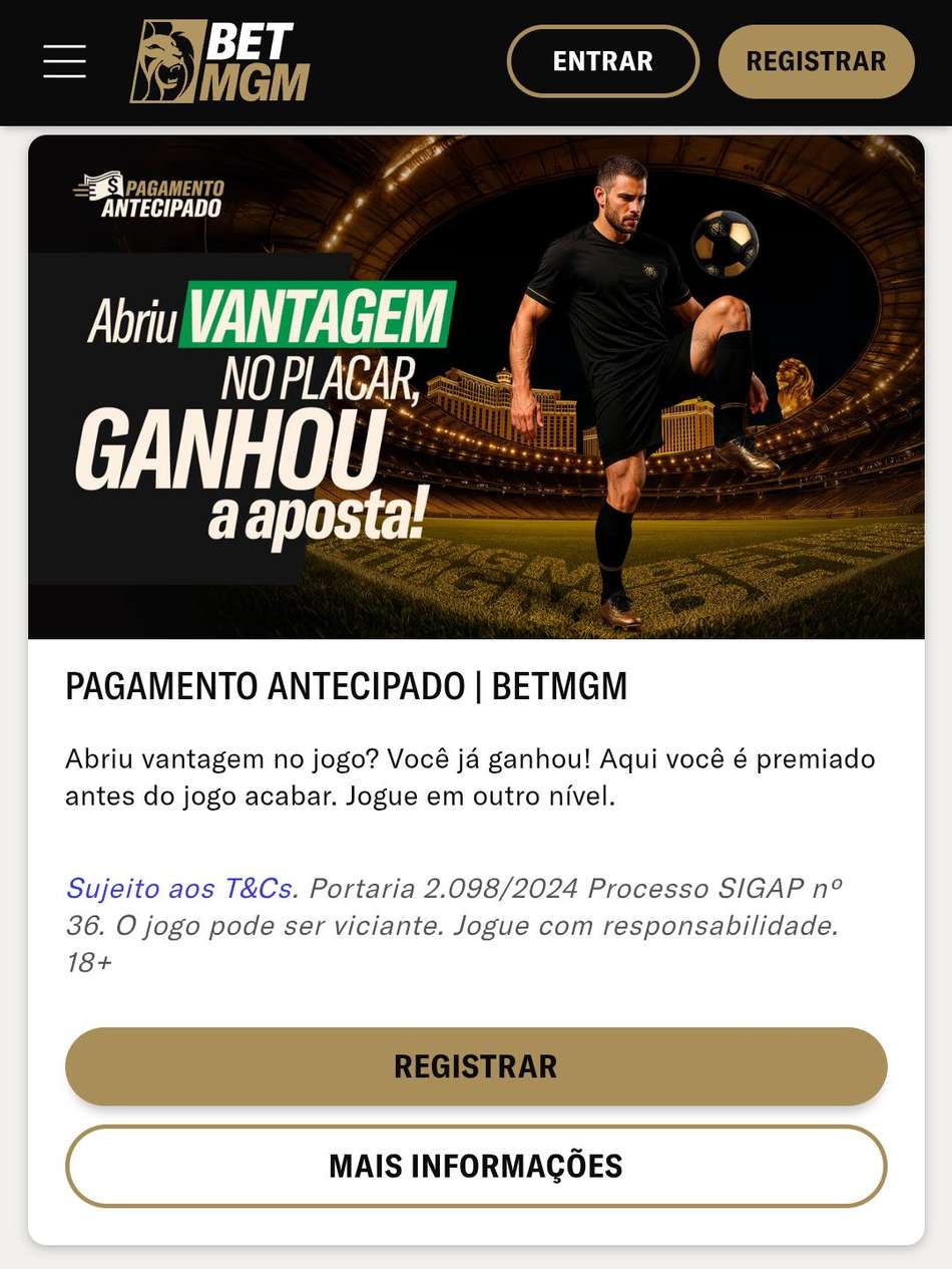 Captura de tela do bônus da BetMGM Pagamento Antecipado.
