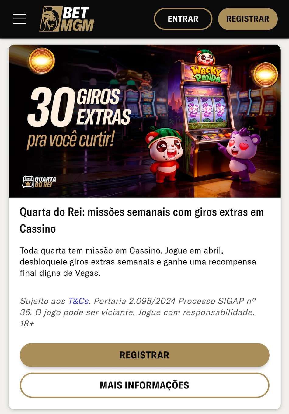 Captura de tela do bônus da BetMGM Quarta do Rei.