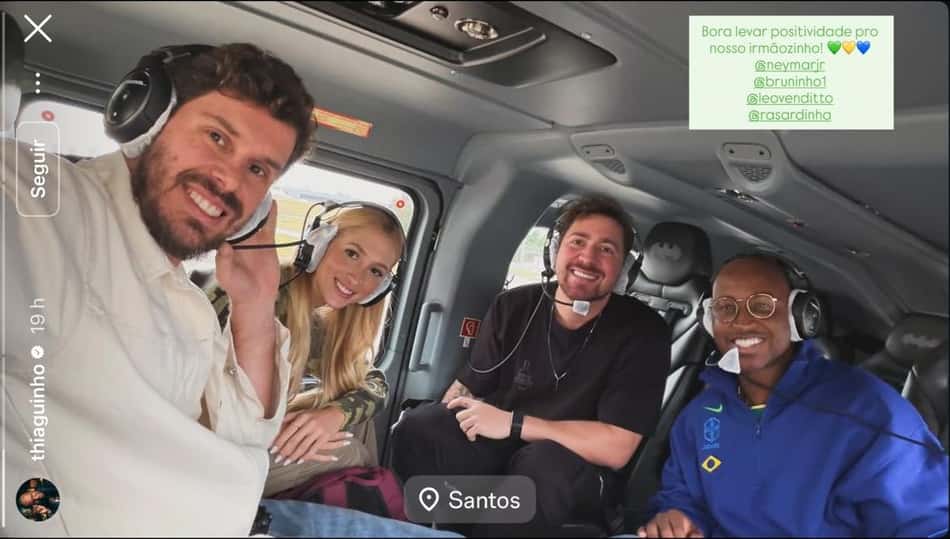O levantador Bruninho viajou de helicóptero ao lado do cantor Thiaguinho para acompanhar a convocação da Seleção Brasileira