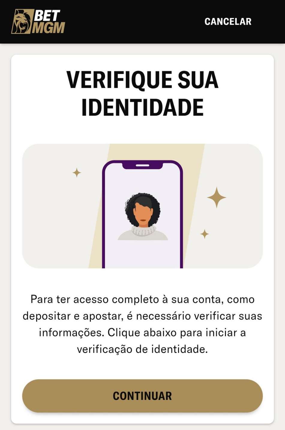 Captura de tela do cadastro na BetMGM.