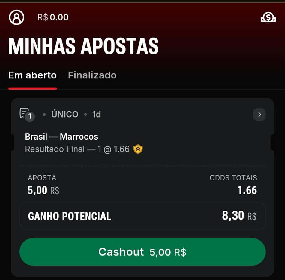 Captura de tela do recurso de Cash Out na Superbet.