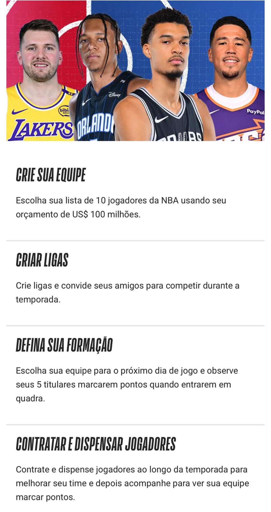 Captura de tela do fantasy game da NBA.