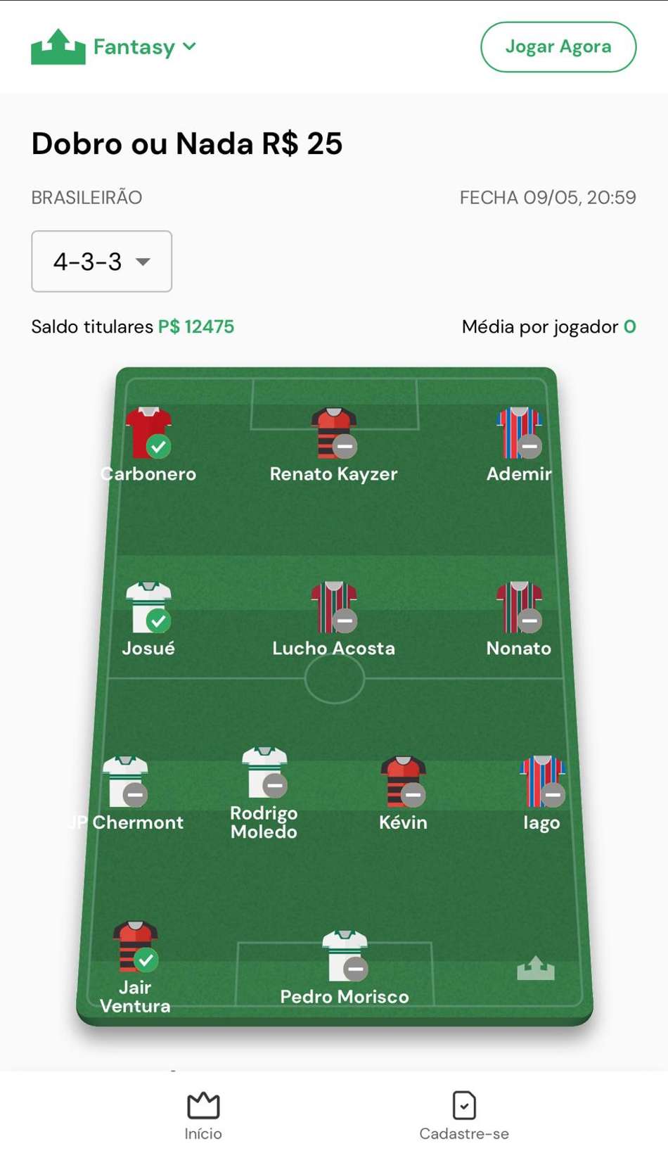 Captura de tela do fantasy sports Rei do Pitaco.