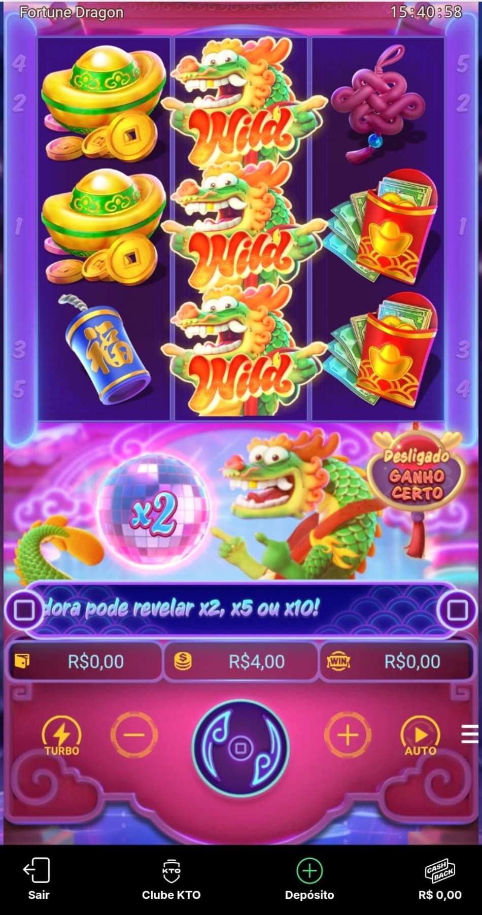 Captura de tela do Fortune Tiger, jogo em destaque entre os slots na KTO.