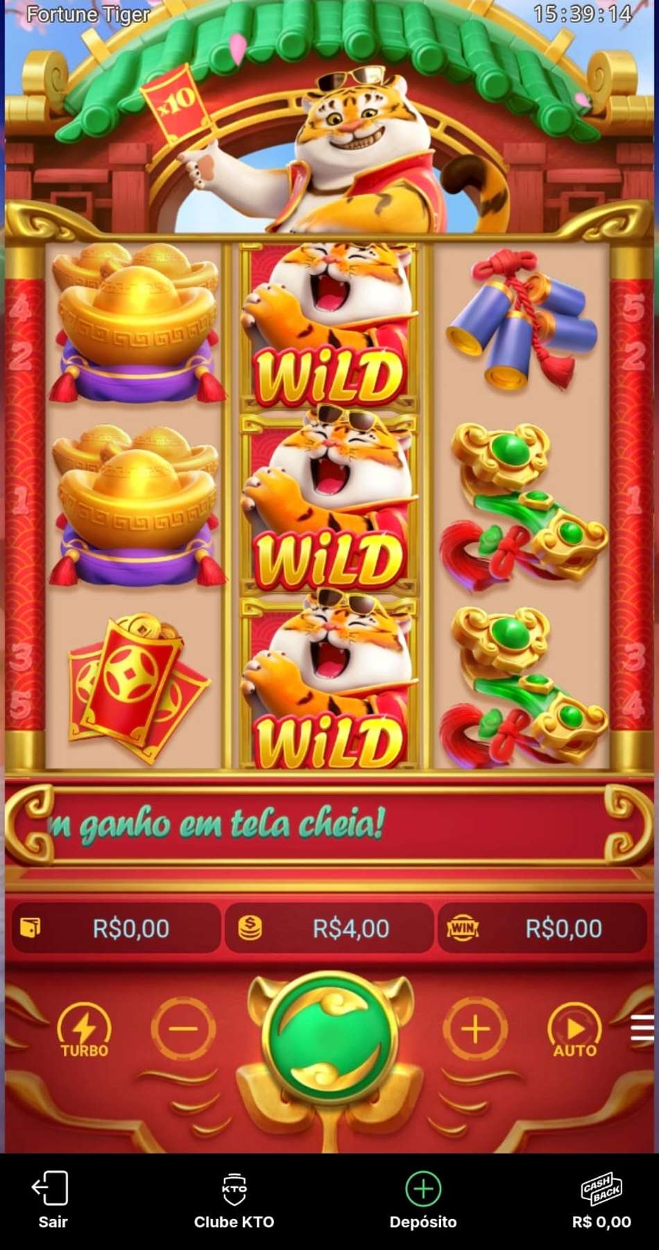 Captura de tela do Fortune Tiger, um dos melhores slots na KTO para jogar na atualidade.