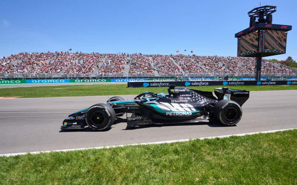 George Russell em ação no GP do Canadá pela F1 2026 (Foto: Geoff Robins / AFP)