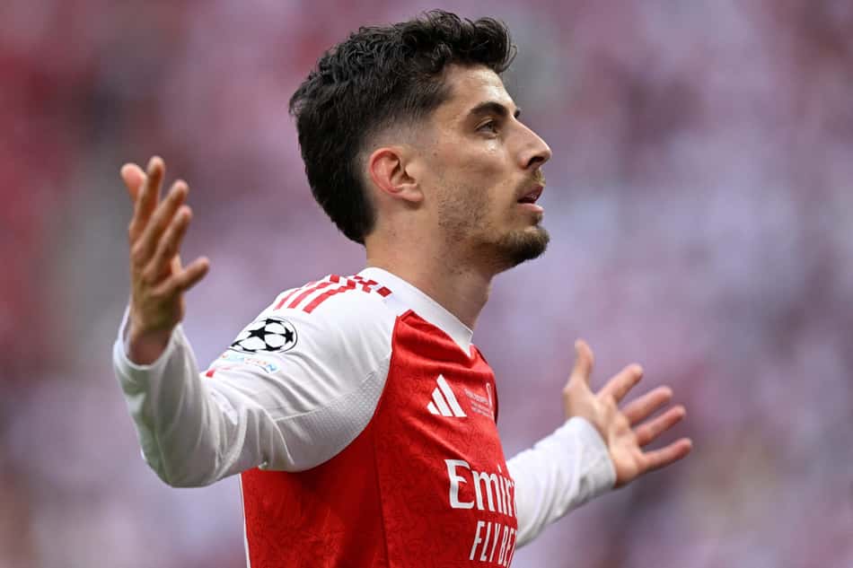 Havertz comemorando gol na final da Champions League contra o PSG de Marquinhos