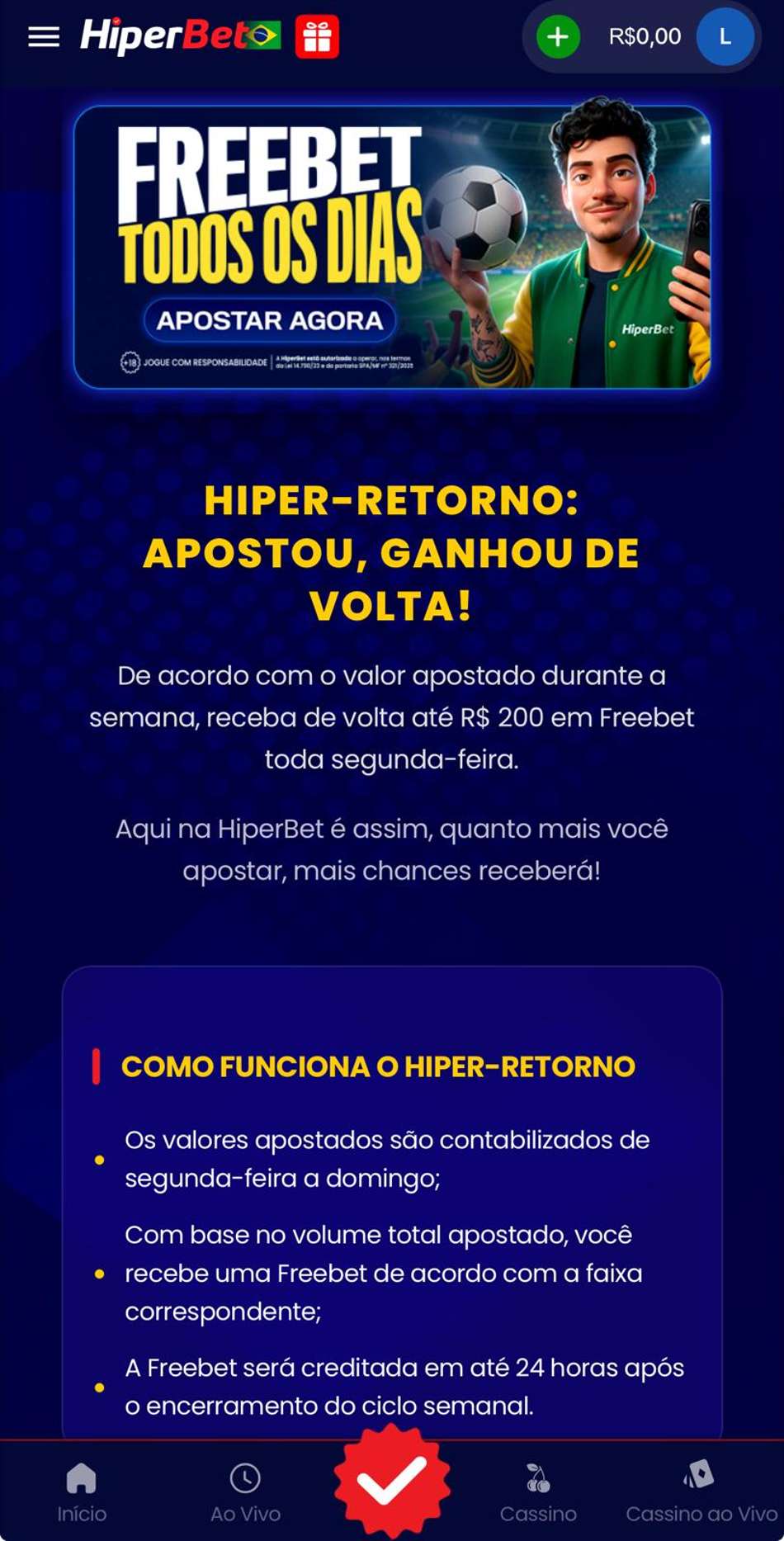 Captura de tela da promoção de aposta grátis na Hiperbet.